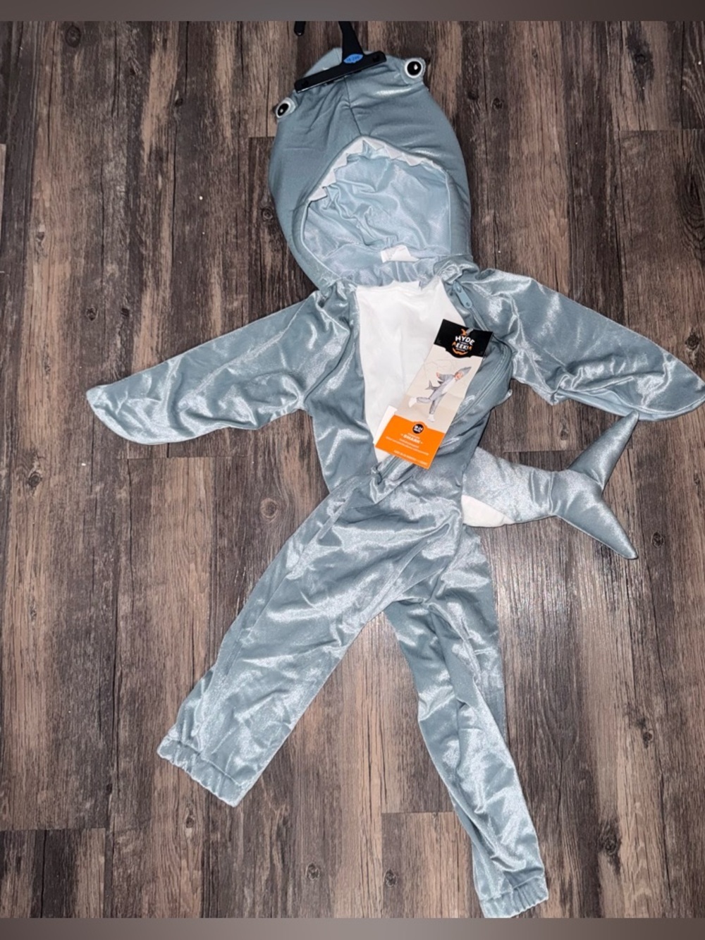 Kids Shark Costume - Silver Gray Hooded Jumpsuit - Picture 3 of 4